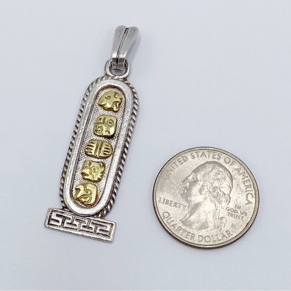 Vintage ORO MAYA OM Sterling Silver Two Tone Aztec Pendant - Picture 5 of 7